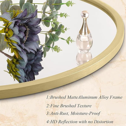 Gold Bathroom Mirrors for Wall Round Horn Circle Brushed Small Mirror Wall Mounted Mirrors Anti Rust Aluminum Ative Mirror for Entryway Hallway Entrance Housewarming