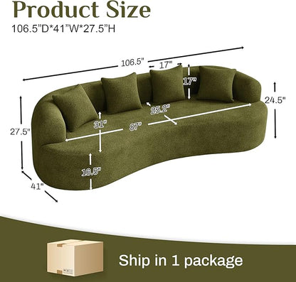 Oversized Sectional Sofa for Living Room, Modern Luxury Plush Chenille 4-Seater Extra Deep & Wide Seat Curved Cloud Couch with 4 Throw Pillows, No Assembly Needed, Sage Green