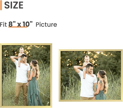 upsimples 8x10 Picture Frame Set of 3, Made of High Definition Glass for 8 x 10, Wall and Tabletop Display Thin Border Photo Frames for Home Decor, Gold