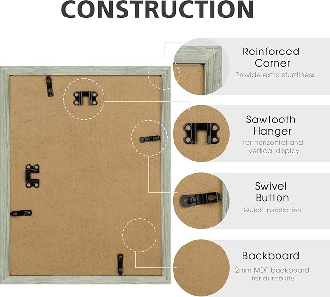 Golden State Art, 9x12 Picture Frame Set of 6 - Matted to 6x8 Photo - Engineered Wood Gallery Frame Set - Wall Mounting or Tabletop Display (White,6 Pack)