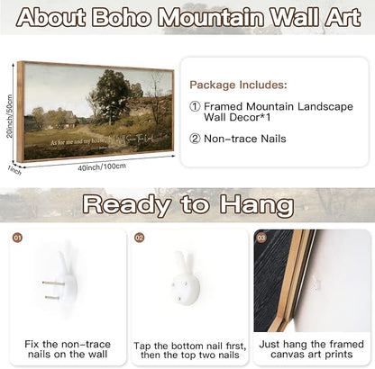 Aurlan As For Me and My House We Will Serve the Lord Wall Art(40"x20"), Farmhouse Jesus Christian Joshua 24:15 Bible Verse Scripture Canvas Artwork, Vintage Retro Cottage Country Nature Landscape Decor for Dining Room Home