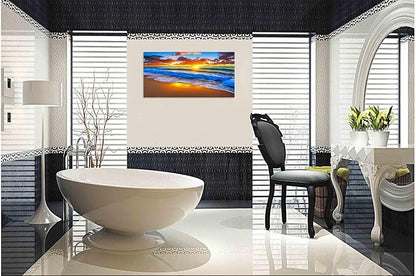 TutuBeer 1 Panel Beach Pictures Blue Sea White Beach at Sunrise Picture Print on Canvas Ocean Pictures Wall Decor Ocean Canvas Art Seascape Wall Art Stretched and Framed 8x16 inch