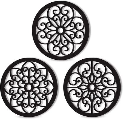 Bnesi 3 Pieces Thickened Rustic Wood Wall Decor,Farmhouse Circle Wall Decor Modern Kitchen Art Circular Living Room Dining Room Hallway Decoration for Walls(Modern style)