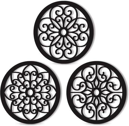 Bnesi 3 Pieces Thickened Rustic Wood Wall Decor,Farmhouse Circle Wall Decor Modern Kitchen Art Circular Living Room Dining Room Hallway Decoration for Walls(Modern style)