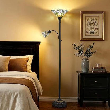 Luvkczc Tiffany Floor Lamp, Stained Glass Lamp Victorian Style with Adjustable Gooseneck Reading Lamp – 70" Tall Torchiere Floor Lamps for Living Room