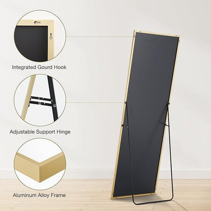 DUMOS Full Length Mirror 64"x21" Full Body Floor Mirror for Bedroom or Cloakroom, Can Stand Alone, Hang or Lean Against Wall, Tall Wall Mirror with Stand, Gold