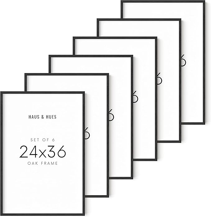 HAUS AND HUES 24x36 Black Oak Frame Set of 6 - Large Wooden Poster Holders for Wall Display
