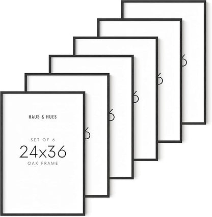 HAUS AND HUES 24x36 Black Oak Frame Set of 6 - Large Wooden Poster Holders for Wall Display