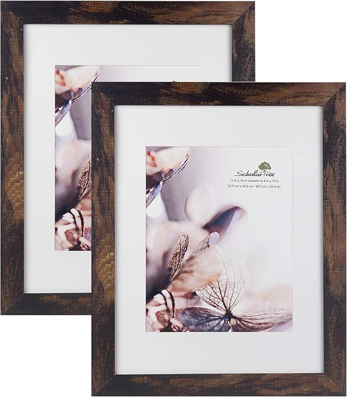 Wooden Brown 11x14 Picture Frame with Mat 2 Set in 1 Pack,Display 11x14 without Mat or 8x10 with Mat，Wall Gallery Photo Frames