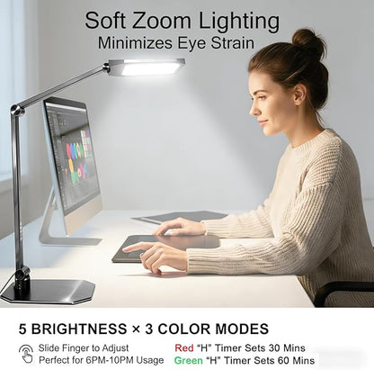 NS Pro LED Desk Lamp with Remote, Eye-Caring CRI95+ Dimmable Light, 3000K–6000K Adjustable Color Temperature, Flexible Clamp or Base Mount, Memory Function Desk Lamp for Office, Study & Zoom Meetings