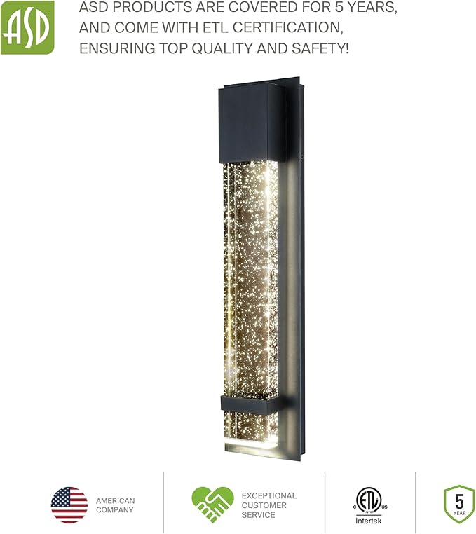 ASD LED 18" Bubble Glass Wall Light Fixture, Outdoor Dusk to Dawn Sconce | 3CCT, Waterproof, Photocell, ETL Listed | 12W 500LM 3000-5000K 120V | Exterior Lantern, Porch Lighting | Black, 4 Pack