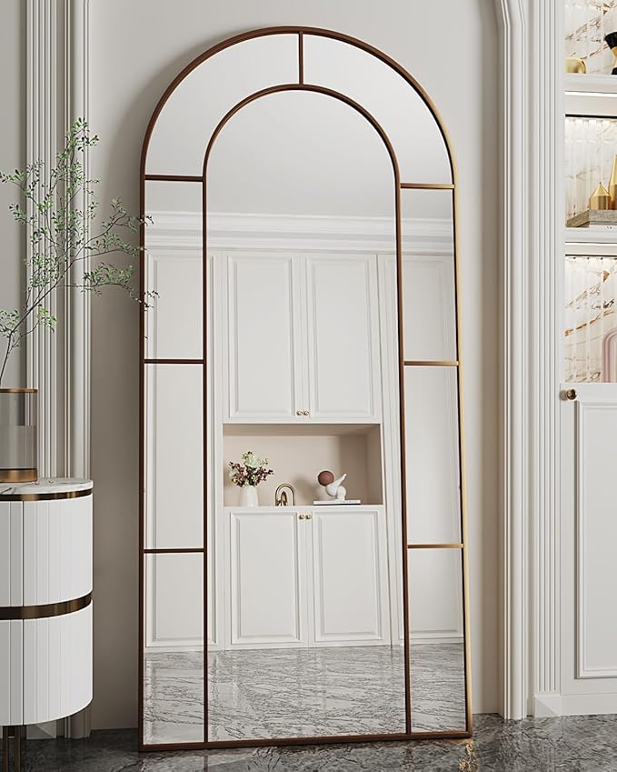 Antok 71" x 32" Full Length Mirror, Floor Mirror Arched Window Decorative Mirror, Metal Framed Decor Farmhouse Floor Mirrors Art Pane Mirrors Wall Decor for Bedroom, Living Room, Entryway Bronze