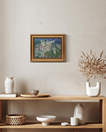 HUARCEY Gold Framed Vintage Wall Art for Living Room, Flowers Painting Canvas Prints Shelf Decor for Kitchen, Van Gogh Bedroom Wall Art, Christmas Gifts for Friends or Family ( Chestnut Branches 8"x10" )