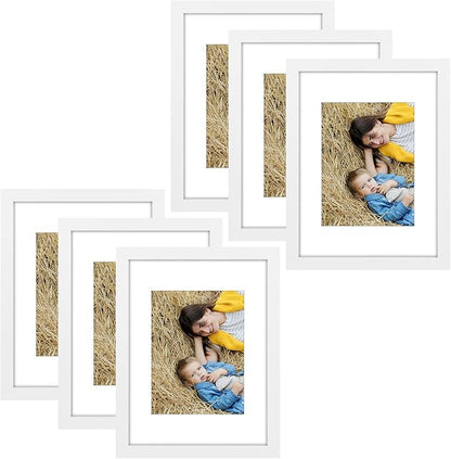 Golden State Art, 8x10 Picture Frame Set of 6 - Matted to 5x7 Photo - Engineered Wood Gallery Frame Set - Wall Mounting or Tabletop Display (White,6 Pack)