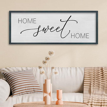 FZMHASLWW Home Sweet Home Wall Decor, 32”X 12” Farmhouse Living Room Above Couch Room Rustic Horizontal Sign, Modern Family Hanging Plaque Wall Art (Black)