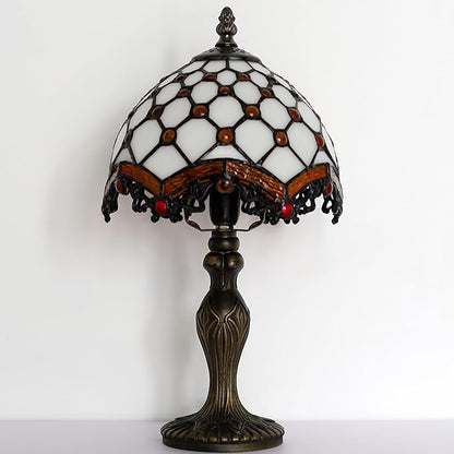 Tiffany Style Lamp Stained Glass Table Lamp 8 x 14.5” Mini Accent Light Phoenix Tail Beads Design Small Decorative Bedside Reading Memory Lamp