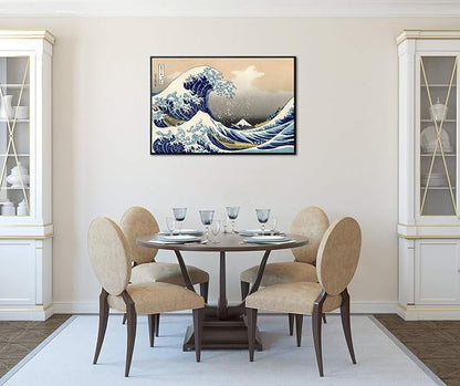 Wieco Art Framed Art Great Wave of Kanagawa Katsushika Hokusai Giclee Canvas Prints Wall Art Abstract Seascape Paintings for Living Room Home Decorations Large Framed Sea Artwork