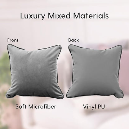 FDP 12" x 20" Velvet and Vinyl Rectangle Lumbar Pillow Set with Piping Decorative Throw Pillow for Home Décor in Living Room, Bedroom or Lounge (2-Pack) - Sterling, 15163-344