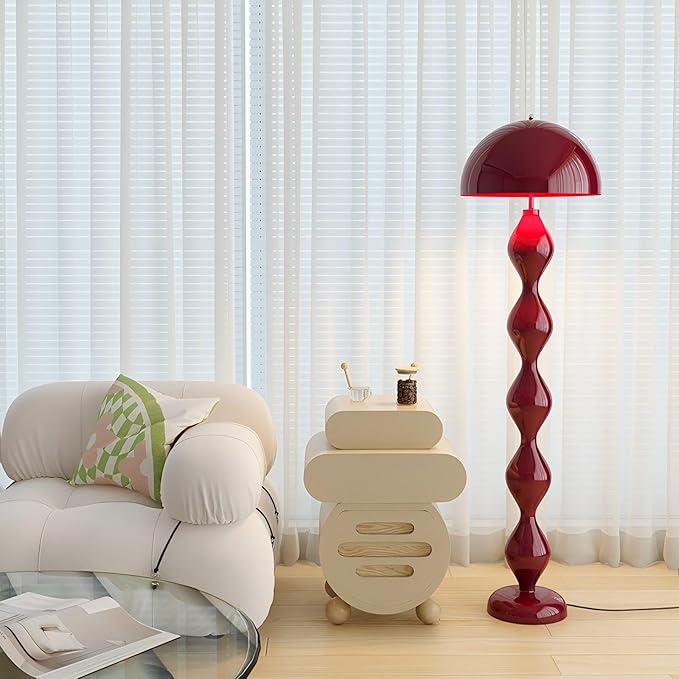 Modern Mushroom Floor Lamp, Red, 59.1 Inch High, 3 Light Colors, Foot Switch