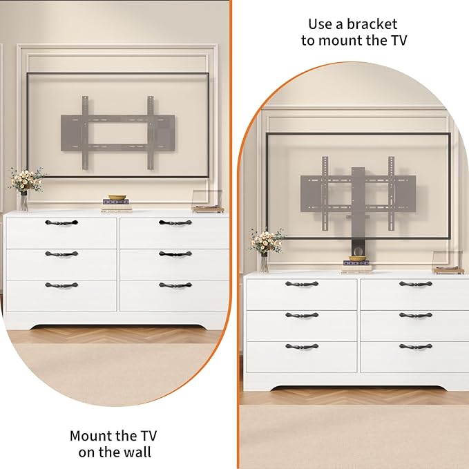 GarveeHome 47.2" Modern TV Stand with Mount for 75 Inch TVs - Adjustable Height Media Console with 6 Drawers, Sturdy MDF Entertainment Center for Living Room, Bedroom & Office