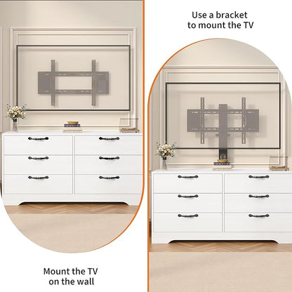 GarveeHome 47.2" Modern TV Stand with Mount for 75 Inch TVs - Adjustable Height Media Console with 6 Drawers, Sturdy MDF Entertainment Center for Living Room, Bedroom & Office
