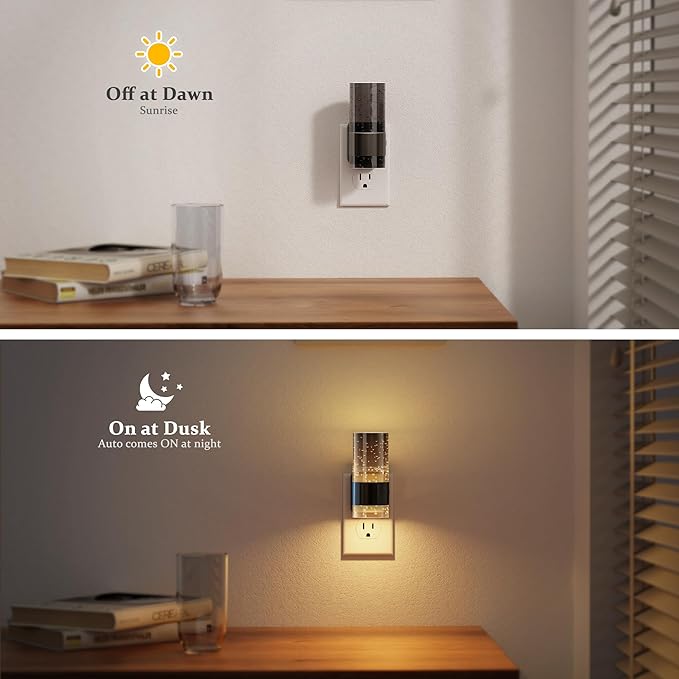 JandCase Night Lights Plug into Wall,2 Pack Automatic LED Night Light with 0-100LM Dimmable, 3000K Plug in Night Lights with Auto Light Sensor, for Bathroom Hallway Decor