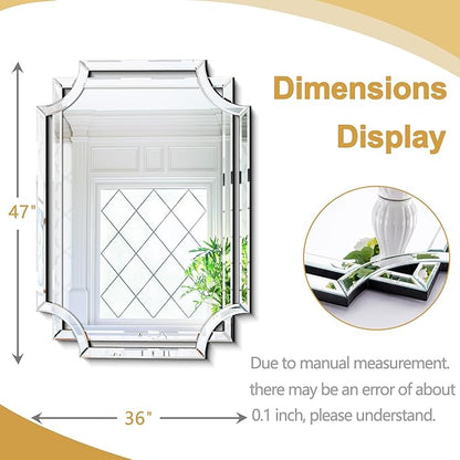 Chende 36"x47" Large Mirror for Wall, Elegant Rectangular Decorative Mirror with Glass Beveled Frame for Bathroom Living Room Dining Room Bedroom Entrance Farmhouse Fireplace