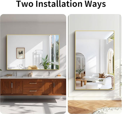 KOCUUY Large Gold Bathroom Mirror, 60x40 Inch Rectangular Mirror for Bathroom Sink, Oversized Wall Mirror with Metal Gold Frame for Living Room, Farmhouse, Entryway, Hang Horizontal/Vertical