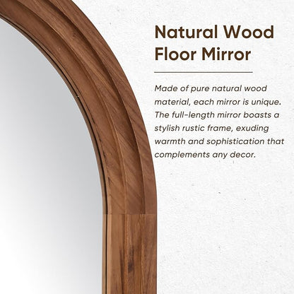 Full Length Mirror, 71"x32" Wooden Mirror Full Length with Stand Wood Floor Mirror, Oversized Stand Up Mirrors Large Wall Mirrors, Wall Mounted Mirrors, Arched Wood Style, Brown