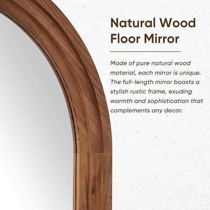 Full Length Mirror, 81"x41" Wooden Mirror Full Length with Stand Wood Floor Mirror, Oversized Stand Up Mirrors Large Wall Mirrors, Wall Mounted Mirrors, Arched Wood Style, Brown