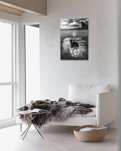 Lion Wall Art Mindset Motivational Animals Prints Poster for Office Wall Decor Modern Canvas Framed Artwork Pictures Ready to Hang28x44inches