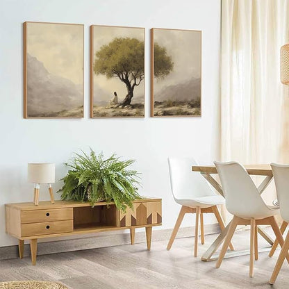 HLNIUC Jesus Sitting Under Olive Tree Canvas Wall Art,Religious Christian Wall Decor(24x36x3),Easter God Bible Story Framed Artwork,Vintage Garden of Gethsemane Prints for Church,Living Room,Bedroom