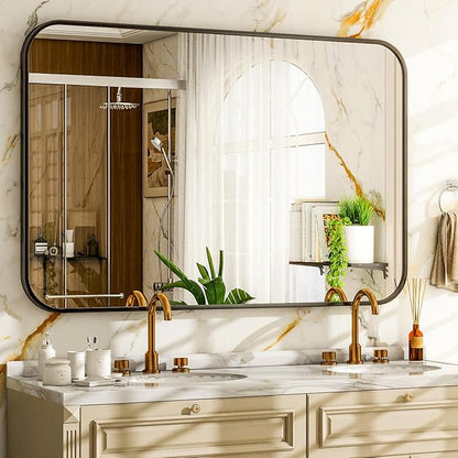 Easly 26 x 38 Inch Bathroom Mirror, Rounded Rectangular Vanity Mirror for Wall, Modern Mirror for Room Decor, Black Framed Wall-Mounted Mirrors for Home Decor, Hangs Horizontally or Vertically
