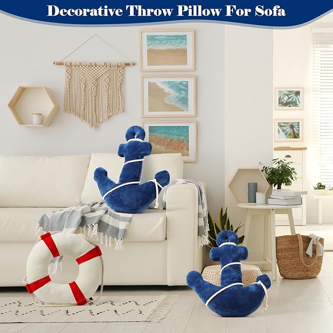 Marble Empire Anchor Pillow Nautical Throw Pillows Coastal Decorative Pillow Beach Themed Plush Pillow for Home Bed Couch (Navy)