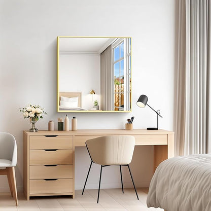 COFENY Gold Bathroom Mirror for Wall, 30x30 Inch Rectangle Mirrors with Metal Frame, Modern Vanity Wall Mirror Decor for Bathroom Living Room, Entryway Hangs Horizontal or Vertical