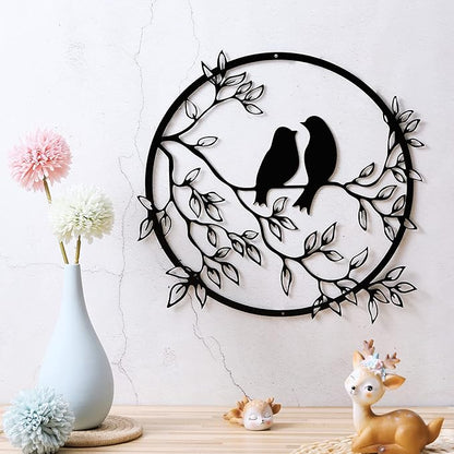 Ferraycle Metal Wall Art Bird on Tree Branch Silhouette Bird Hanging Ornament Porch Wall Decor for Living Room Outdoor Garden Bedroom Office Housewarming Party Decoration(Black)