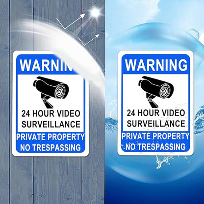 Metal Tin Signs- Private Property No Trespassing Sign,Video Surveillance Signs Outdoor,Indoor,Security Camera Sign for Home,Business,Driveway Alert, Office,Shop,Market,12x8 in