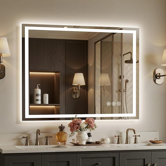 48X36 LED Bathroom Mirror with Lights, Anti-Fog, Backlit + Front Lit, Lighted Bathroom Vanity Mirror for Wall, Memory Function, Dimmable, Tempered Glass, Shatter-Proof