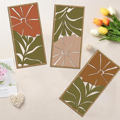 KAIRNE Boho Wooden Wall Art,Bohemian Wood Wall Decor Set of 3(16”X8”),Abstract Minimalist Hanging Decor,Vintage Farmhouse Bohemian Artwork for Living Room Bedroom Kitchen Office Decoration,Framed