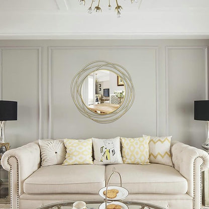ironsmithn Round Mirror, Gold Metal Frame Mirror with Orbital Design, Rounded Hanging Mirrors Decorative, Circle Wall Mirrors for Bathroom Vanity, Living Room or Bedroom, 26.8" x26.8"