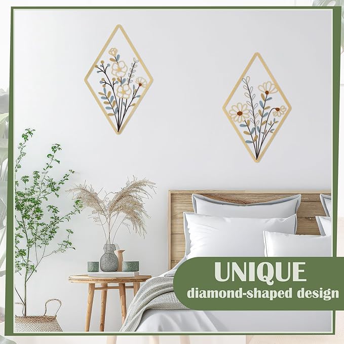 PullCrease 2 Pcs Metal Wall Art, Metal Flower Wall Decor, Modern Floral Art for Living Room, Bedroom, Bathroom, Rustic Farmhouse Decor, Sculpture Kitchen Decoration (Boho)