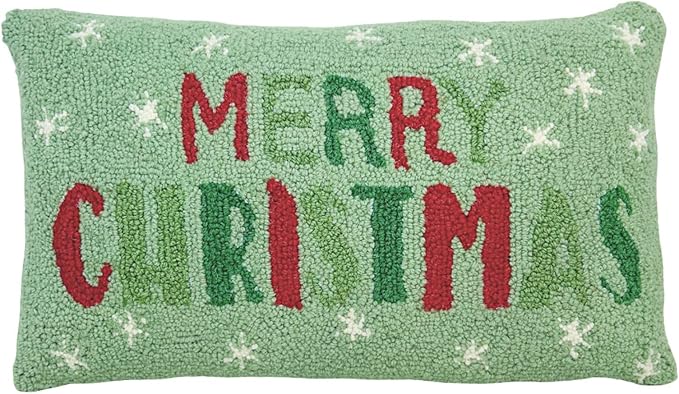 Hand Hooked Christmas Pillow - 12X20 inches Throw Pillow for Couch or Dorm (Merry Christmas)