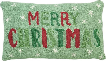 Hand Hooked Christmas Pillow - 12X20 inches Throw Pillow for Couch or Dorm (Merry Christmas)