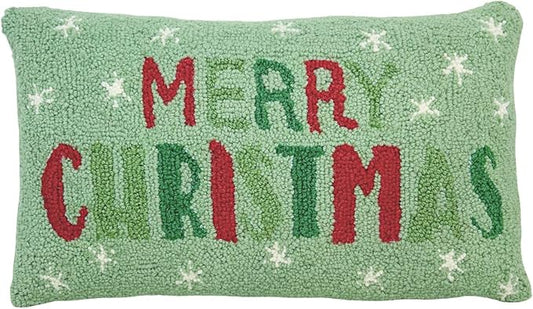 Hand Hooked Christmas Pillow - 12X20 inches Throw Pillow for Couch or Dorm (Merry Christmas)