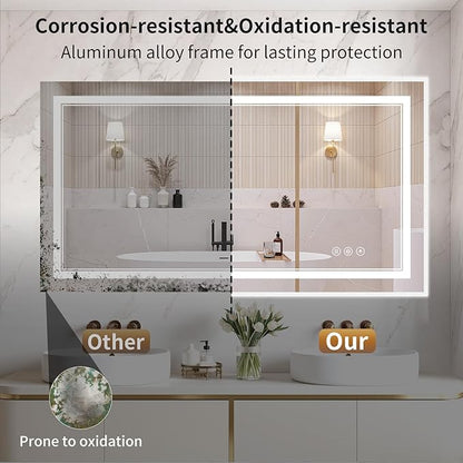 30"x50" LED Bathroom Mirror with Lights, Front & Backlit, Anti-Fog, Dimmable, 3 Color Temperature, CRI 90+, LED Mirror for Bathroom with Premium Full Aluminum Frame, Touch Control with Memory