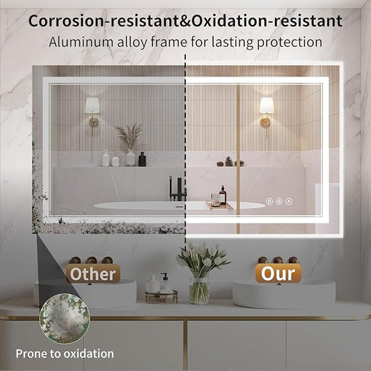30"x50" LED Bathroom Mirror with Lights, Front & Backlit, Anti-Fog, Dimmable, 3 Color Temperature, CRI 90+, LED Mirror for Bathroom with Premium Full Aluminum Frame, Touch Control with Memory