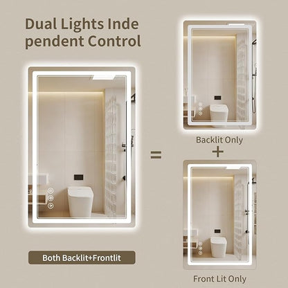 28"x36" LED Bathroom Mirror with Lights, Backlit + Front Lit, Anti-Fog, Lighted Bathroom Mirror for Wall, HD Shatterproof Tempered Glass, Dimmable, Memory Function (Horizontal/Vertical)