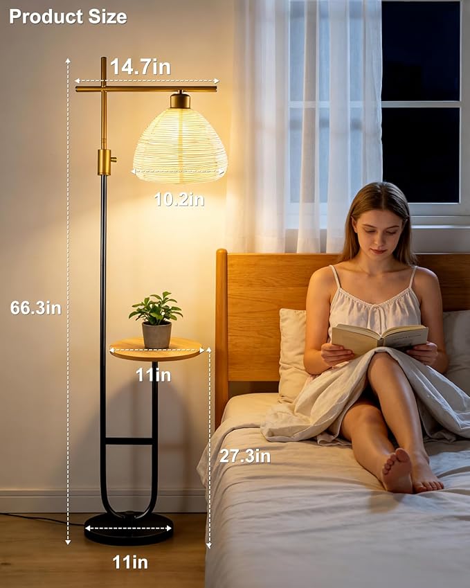 Lightdot 66IN Gold&Black Dimmable Floor Lamps with Storage Table, Modern Standing Tall Lamp with Milky White Globe Lampshade, Cross-Shaped Lamp Head and U-Pole Base Style for Living Room/Bedroom