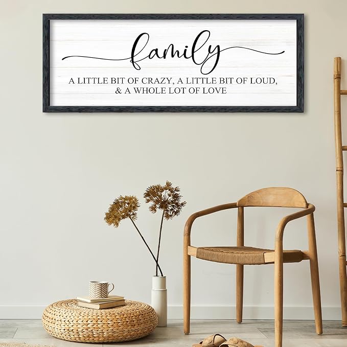 AuraPeak Family Wall Decor For Family A Little Bit Of Crazy Sign Hallway Entryway Horizontal Home Modern Positive Farmhouse Living Room Wall Hanging Art (Black 40"×15")