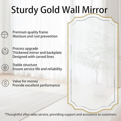 POZINO Large Scalloped Mirror, 63"x24" Rectangle Full Length Mirror with Gold Wood Frame, Modern Aesthetic Wavy Wall Mirrors for Living Room Bedroom Hallway Entryway, Horizontal or Vertical Hanging